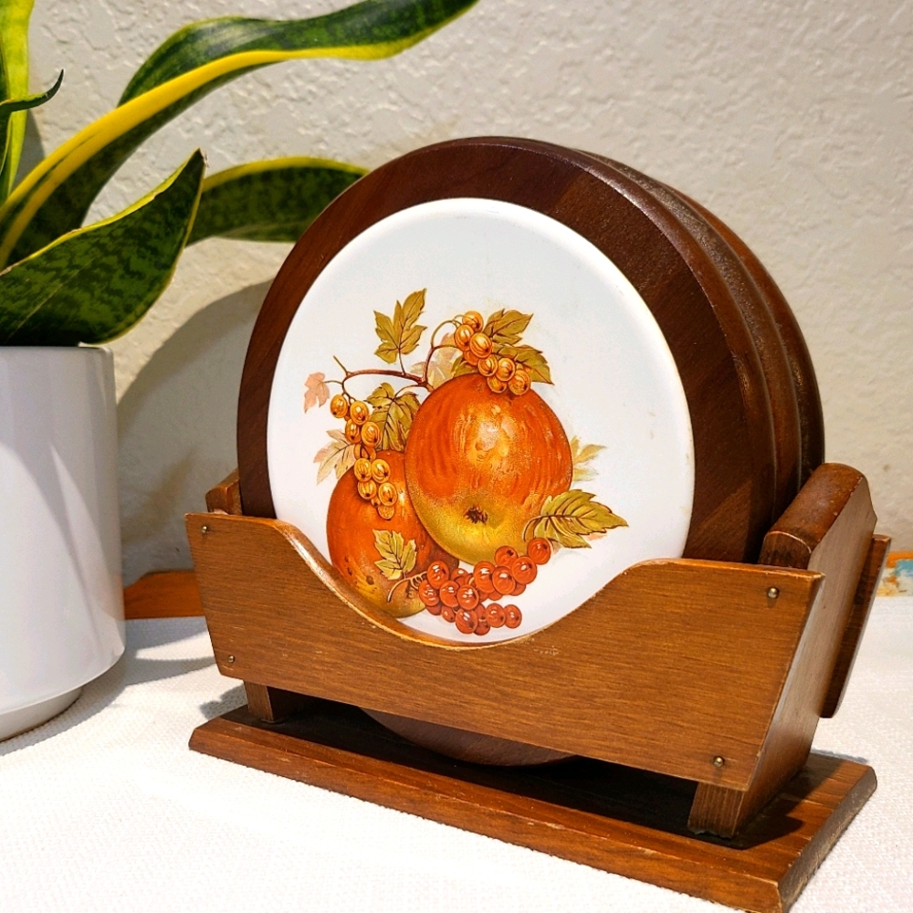 Vintage wooden/ceramic trivets.